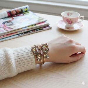 Betsey Johnson Gold Crystal Butterfly Hinged Bangle Bracelet